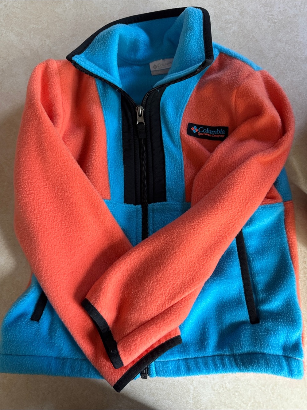 Columbia Orange  and Aqua Colorblock Fleece Half-Zip